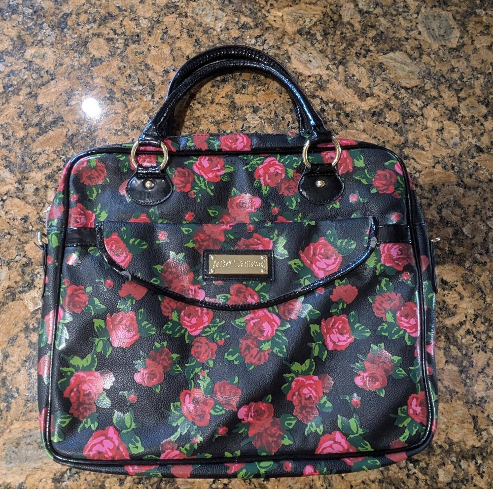 Betsey Johnson Black Floral Laptop Bag